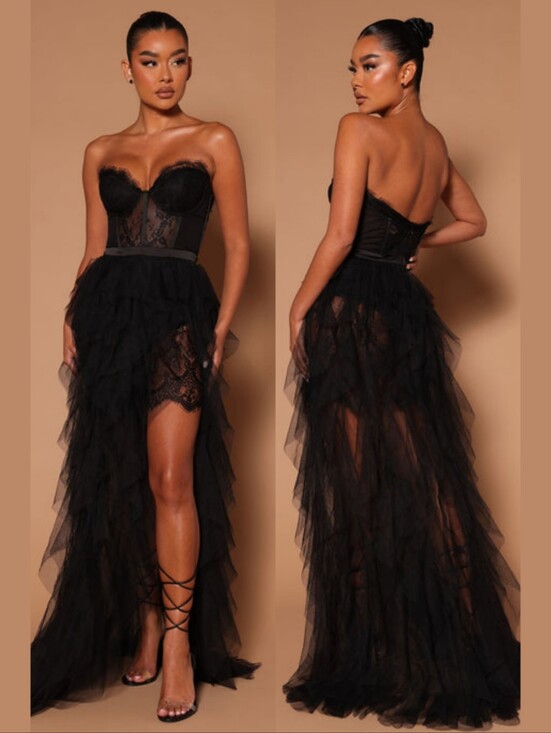 Fashion Nova Dresses & Skirts - NEW Fashion Nova Anastasia Tulle Maxi Dress Strapless Black Lace Corset Gothic M